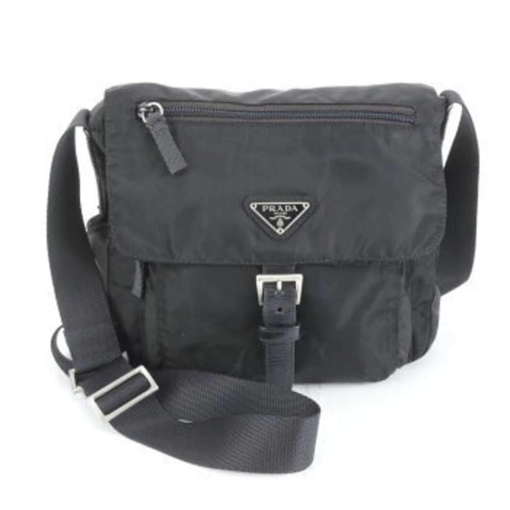 Prada Tessuto leather shoulder bag triangle logo crossbody messenger black CEM